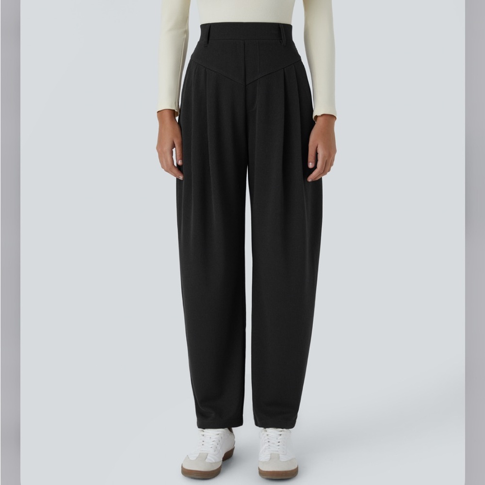 Halara Ribbed High Waisted Pocket Barrel Leg Work Pants- women’s